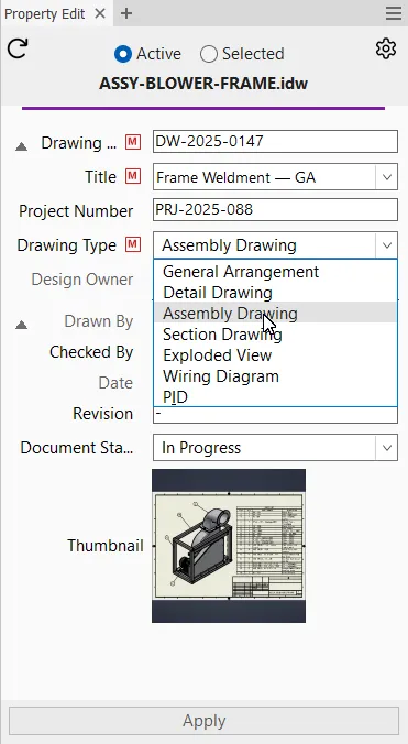 Flow på en tegning med list-only Drawing Type og skrivebeskyttet Design Owner